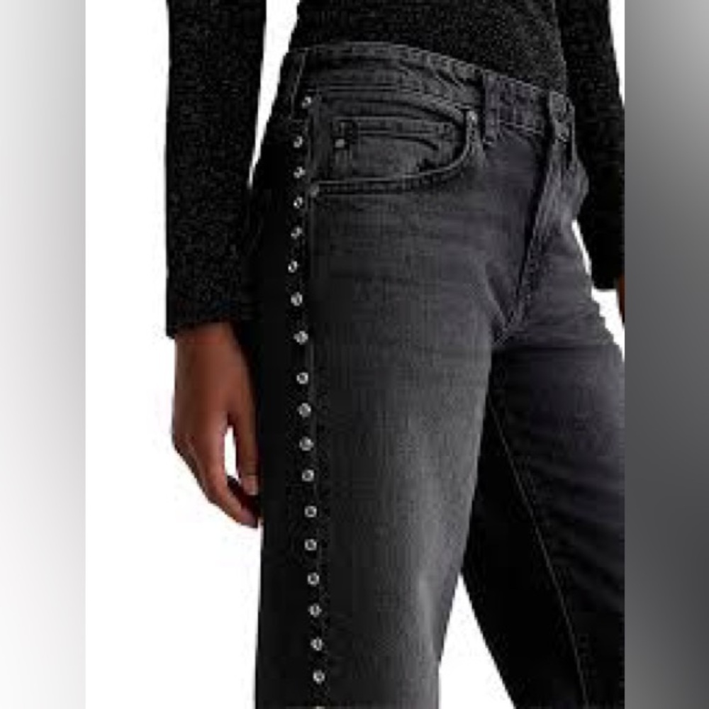 J.Crew Studded High Rise Straight Jean 1996 Semi Stretch Washed Black Size 27